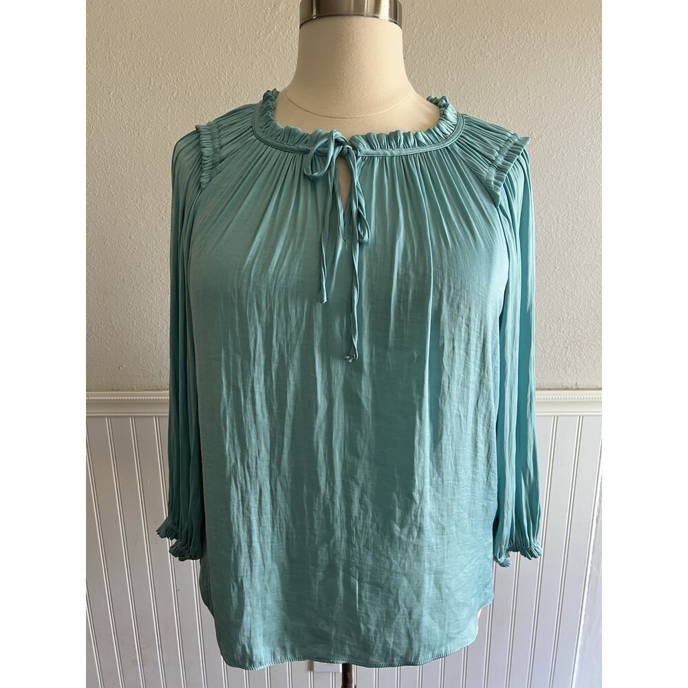 Philosophy Long Sleeve Tunic Blouse Ruched Peasant Silky Light Blue  1X